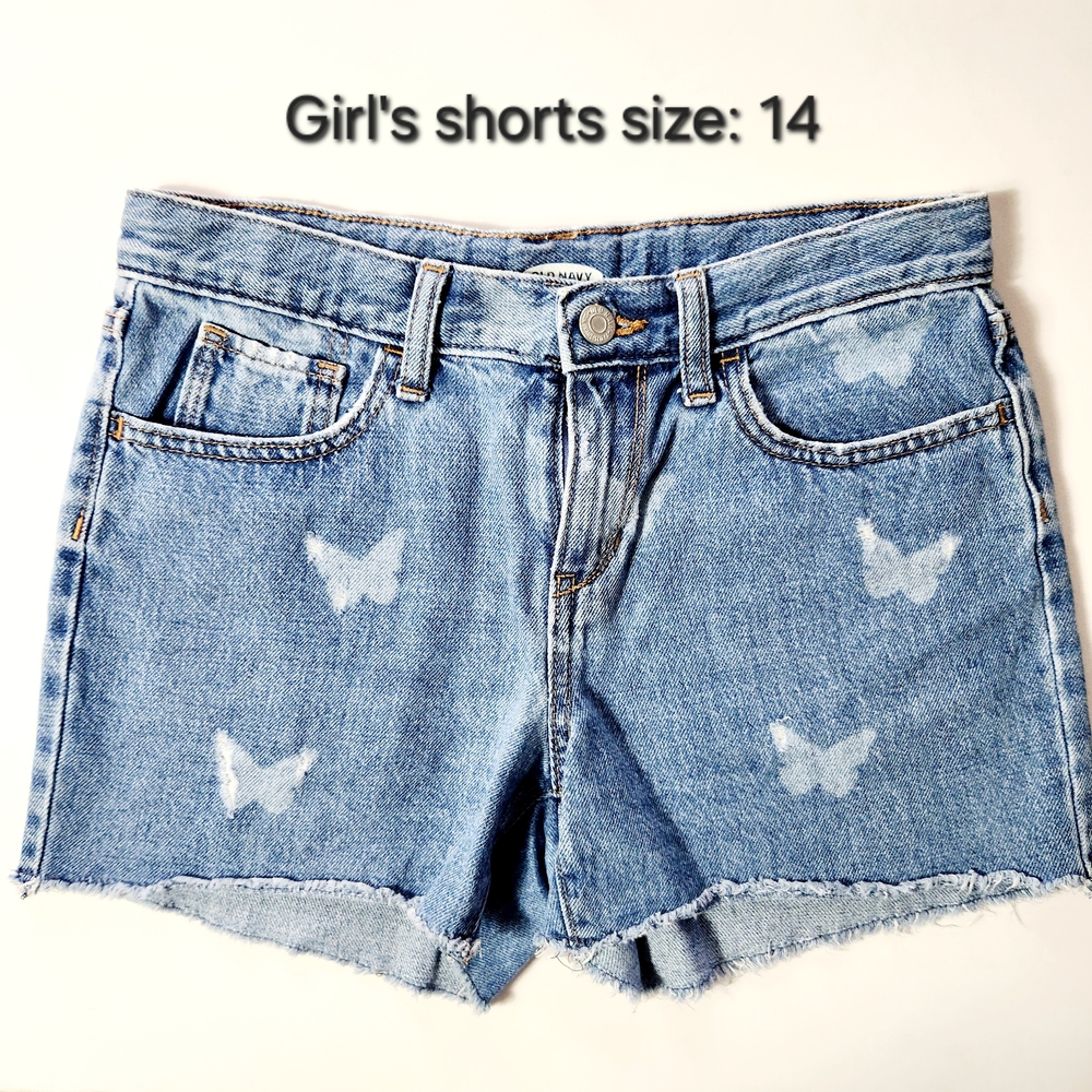 🩷Old Navy Girl's  Blue Butterfly Jean Shorts Size: 14